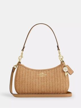 NWT COACH Teri Shoulder Bag With Charm CEC43 straw/Im/Toast Leather
